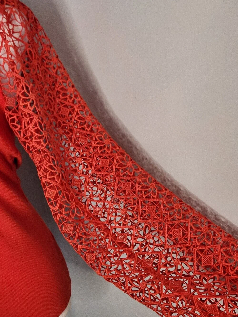 Anthropologie By Maeve Lace Sleeve Orange Red Top XS